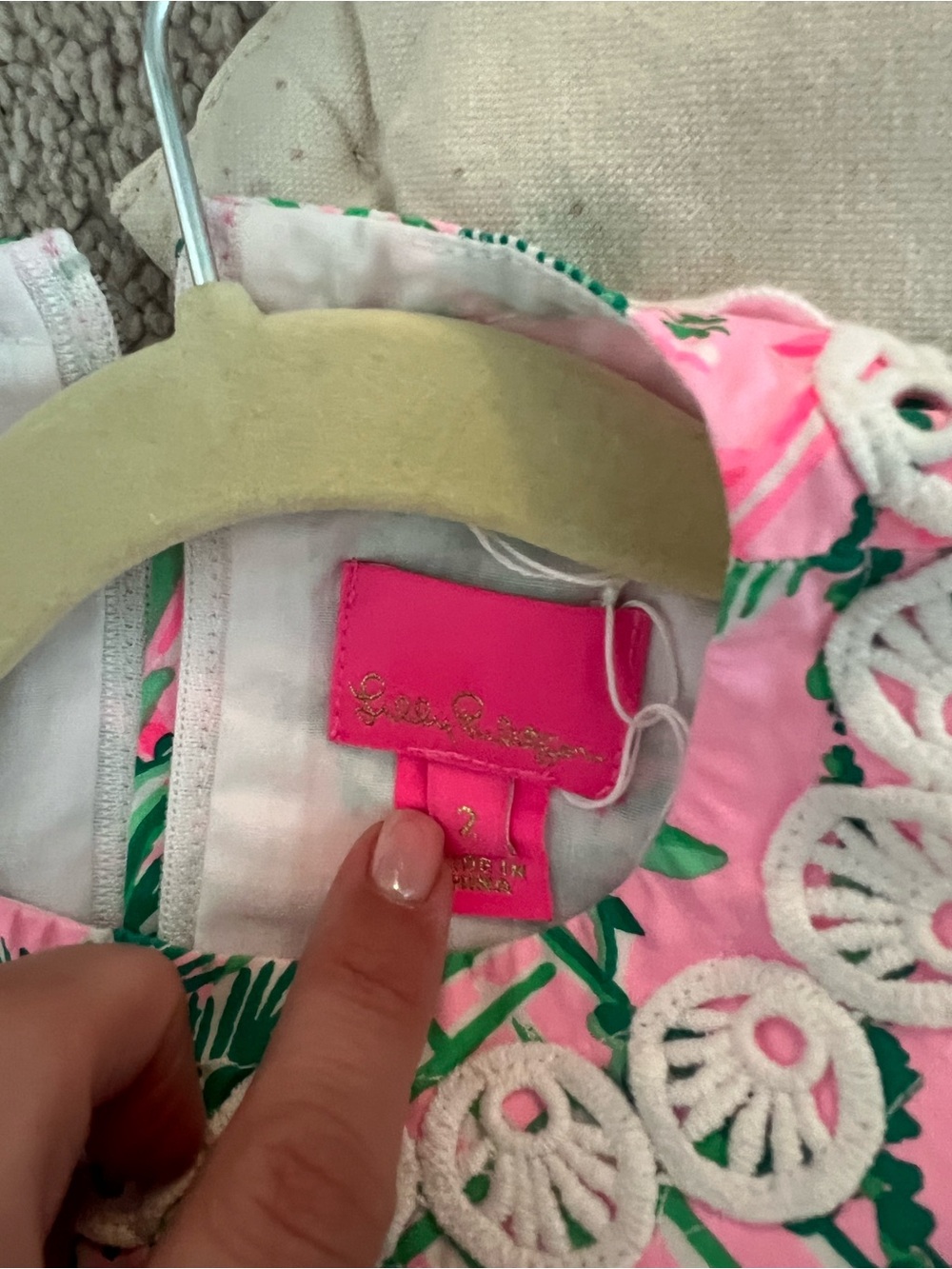 Lilly Pulitzer Pink & Green Embroidered Eyelet Girls' Dress